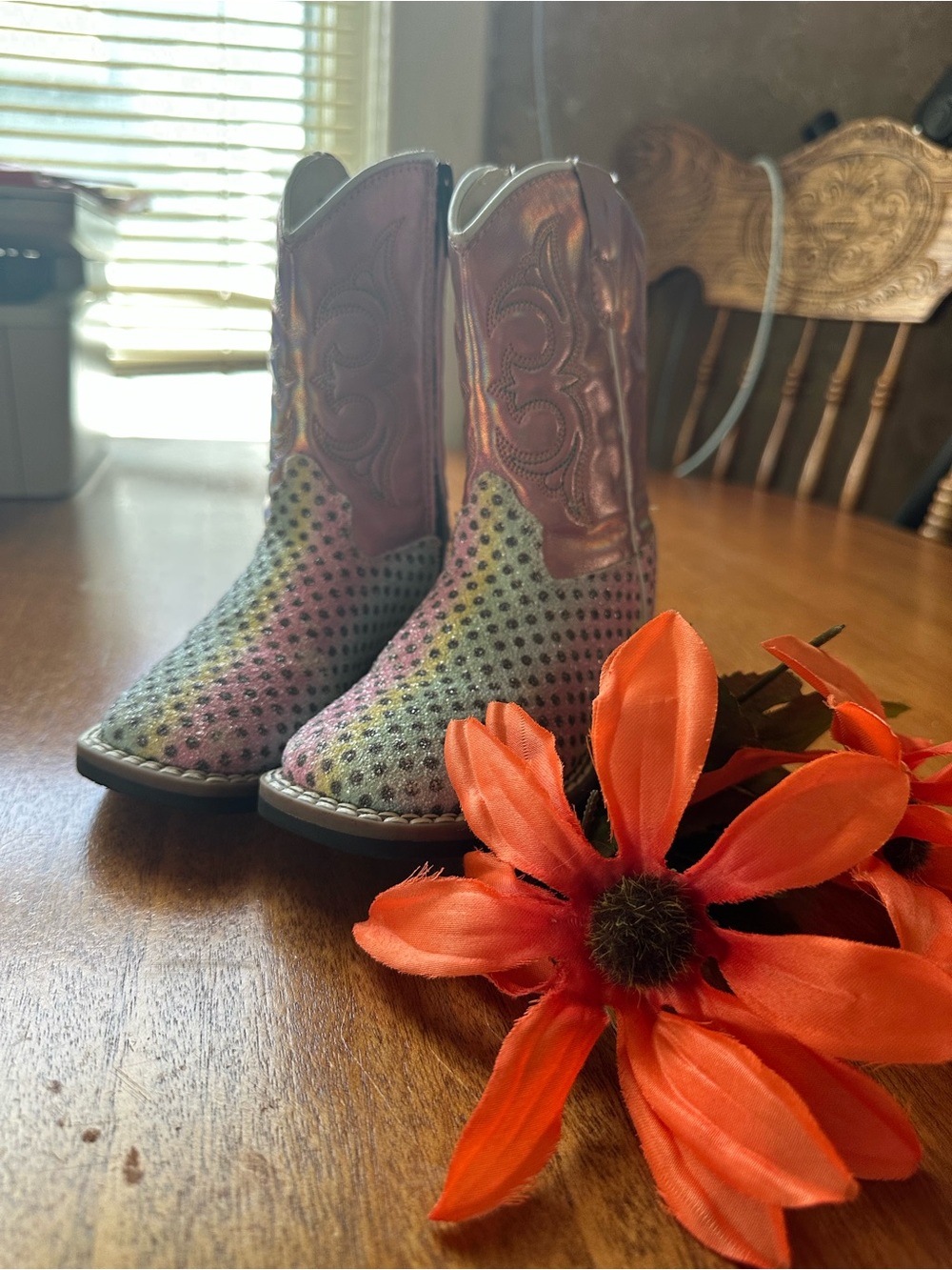 Old West Metallic Pink and Multicolor Girls Cowboy Boots!